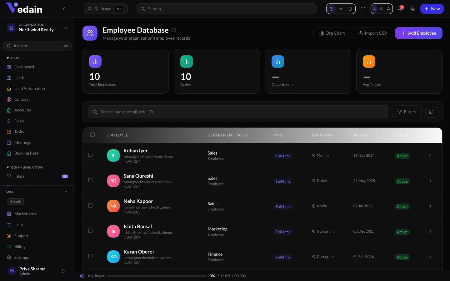 HR Suite in Vedain CRM