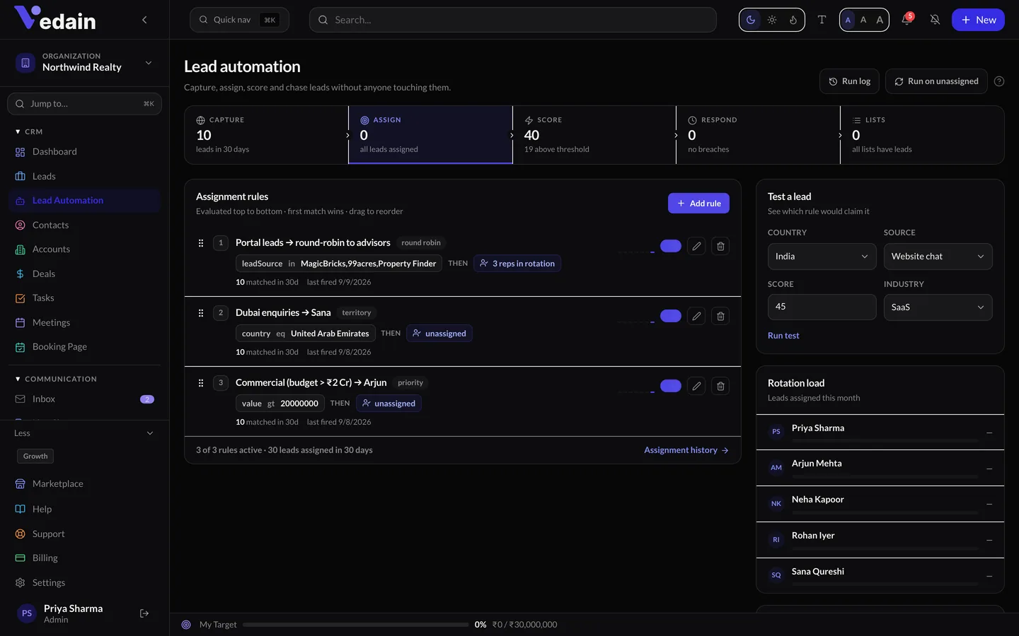 Lead Automation in Vedain CRM