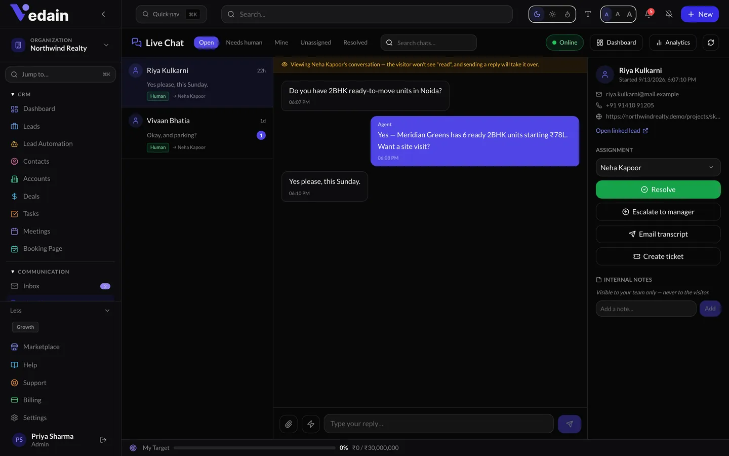Live Chat — inside the product