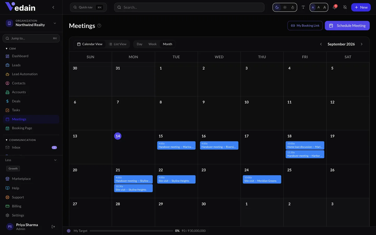 Meetings & Calendar in Vedain CRM