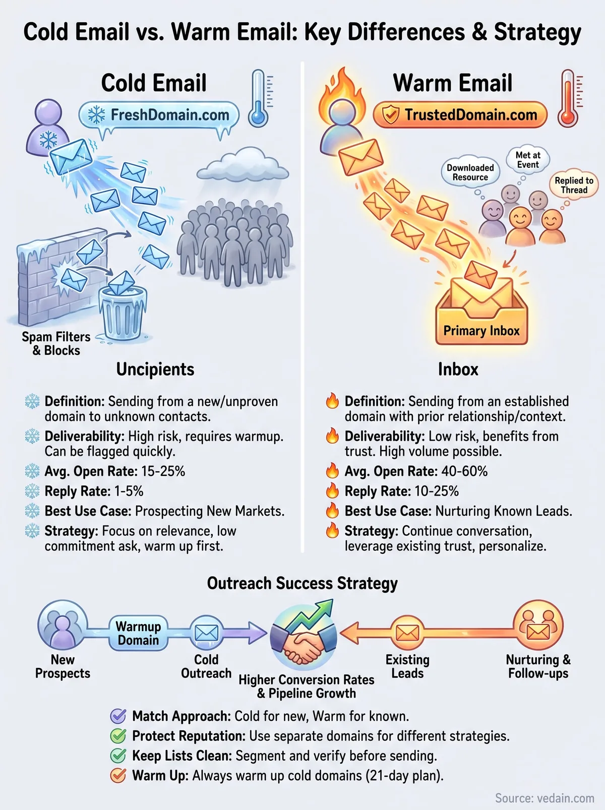cold email vs warm email infographic