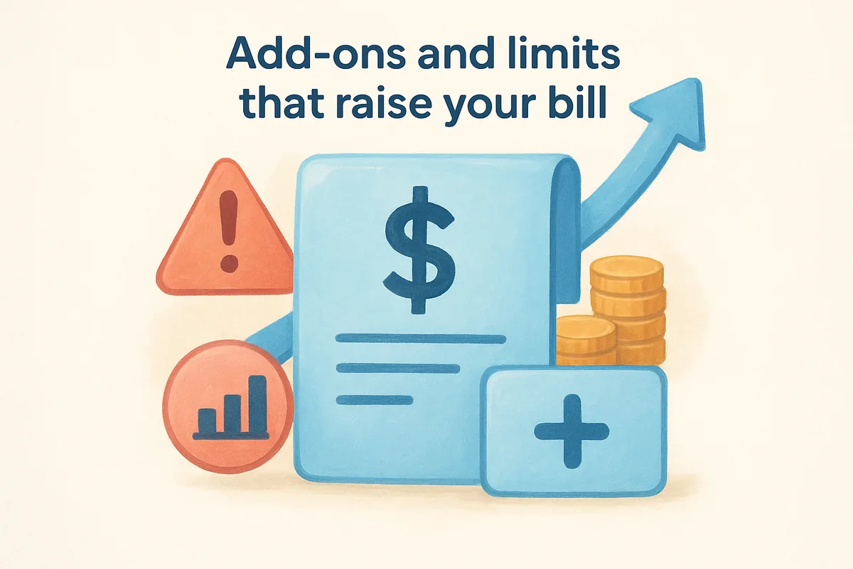Add-ons and limits that raise your bill