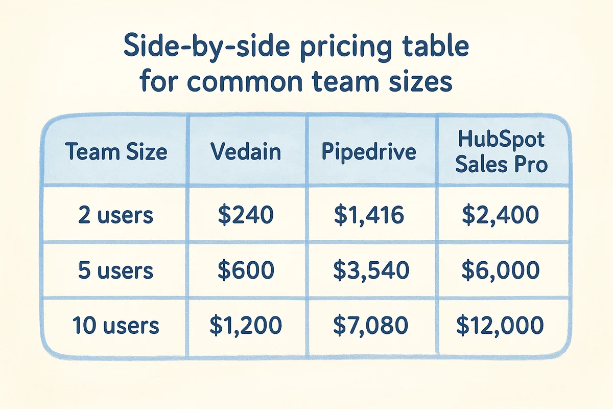 5. Side-by-side pricing table for common team sizes