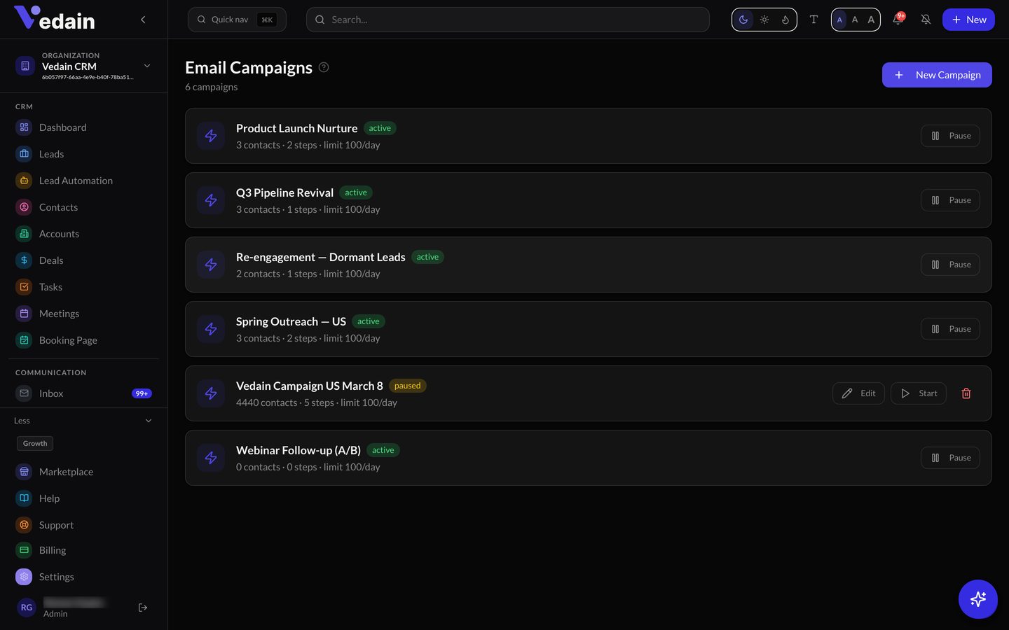 Email Campaigns in Vedain CRM