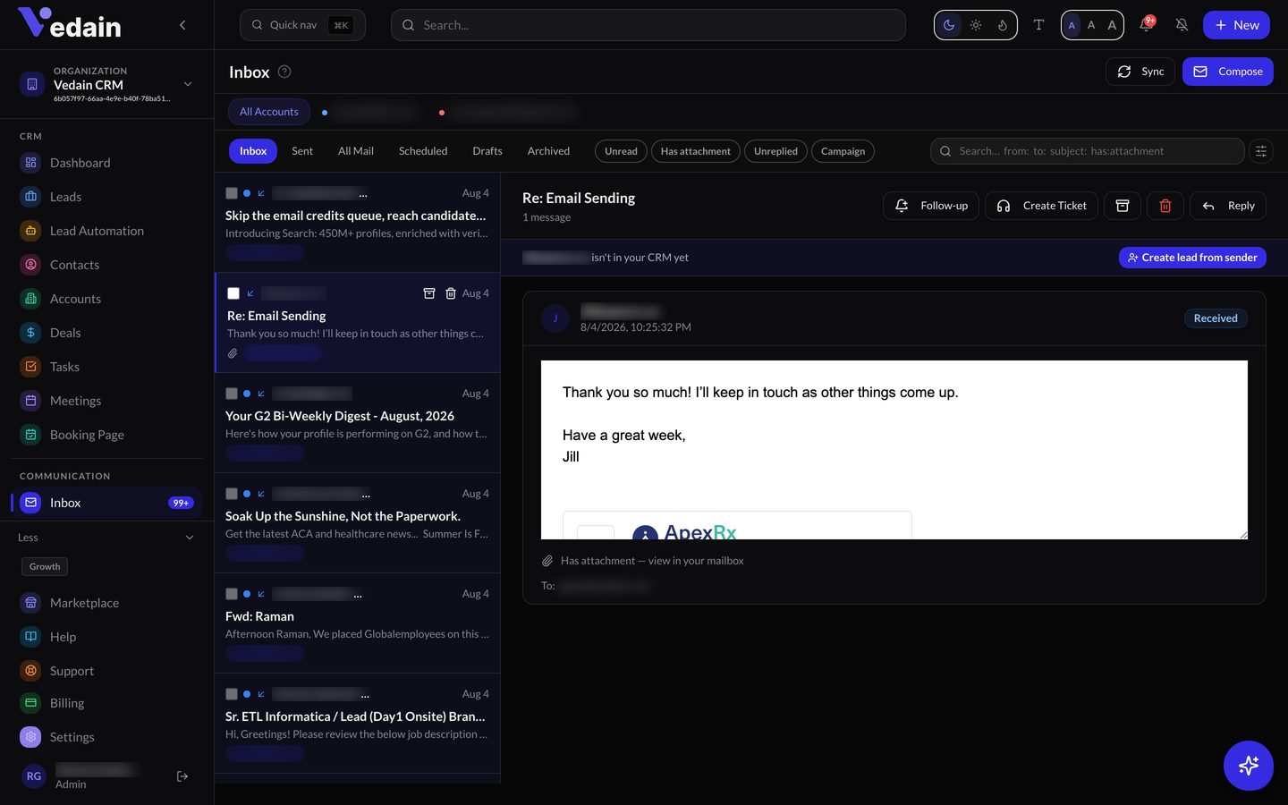 Email Inbox — inside the product