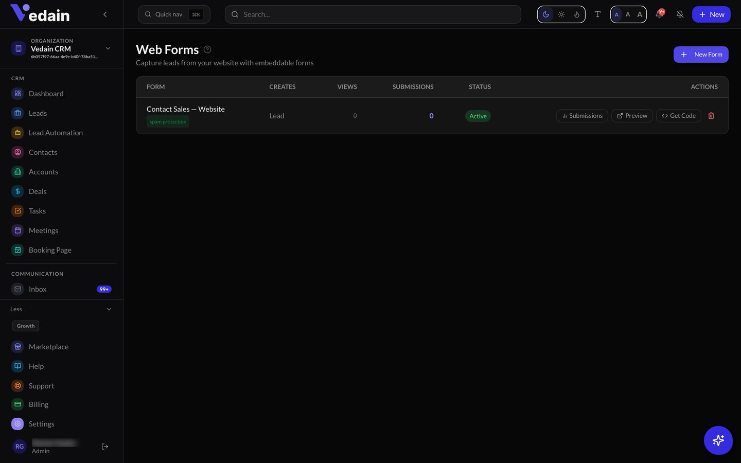 Lead Forms in Vedain CRM